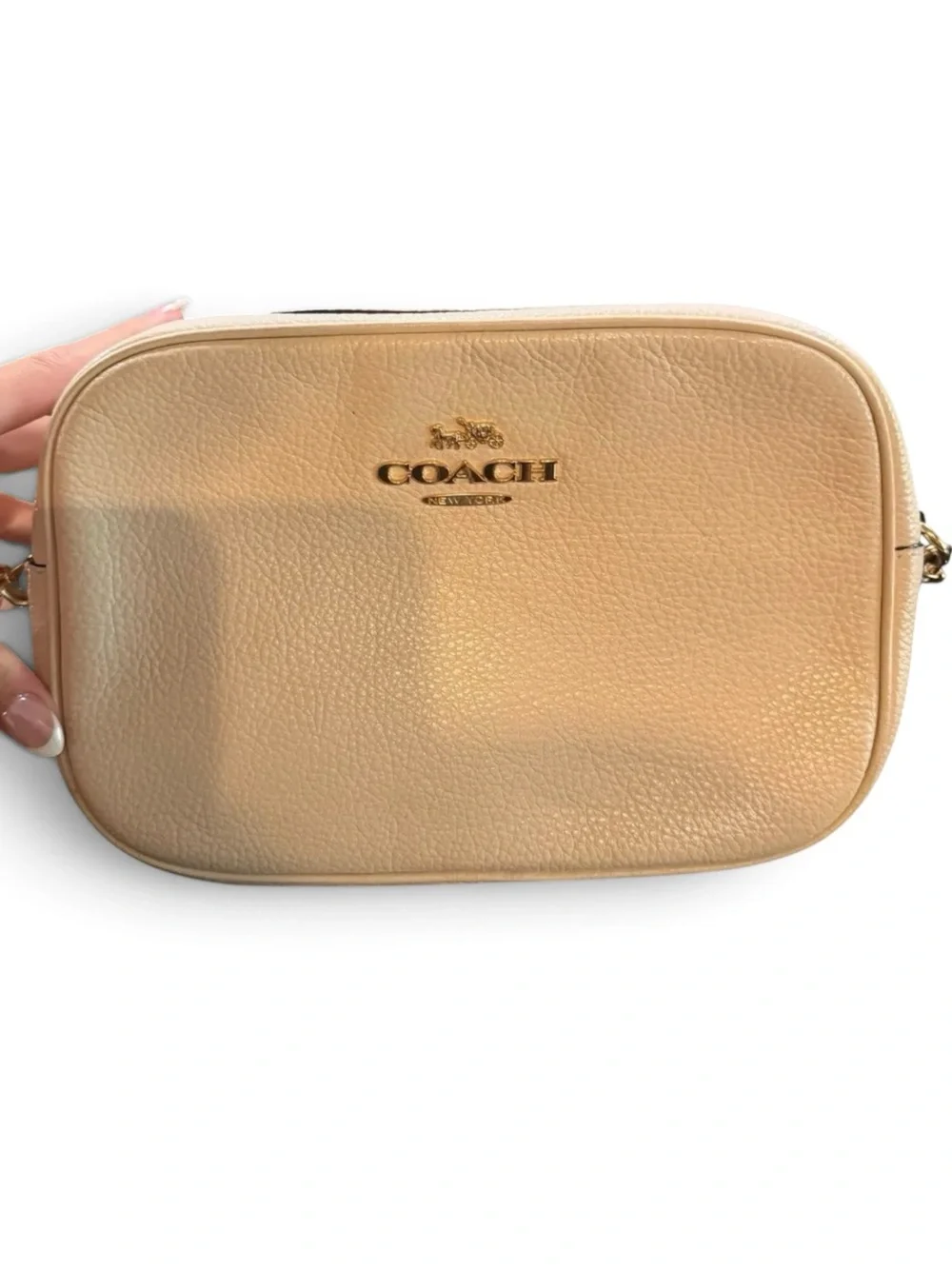 Coach Leather Crossbody In Cream with Gold Hardware